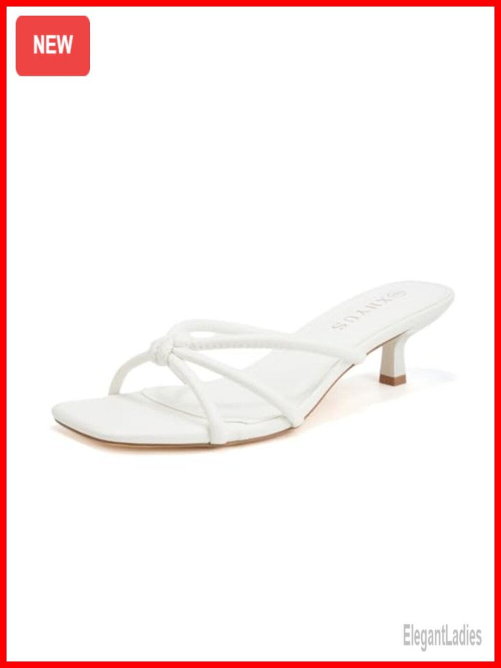 Spaghetti Strap Square Toe Kitten Heel Mule Sandals Faux Leather Women